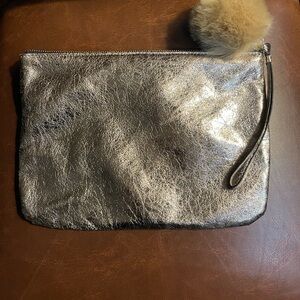 Gold Metallic Clutch with Pom Pom